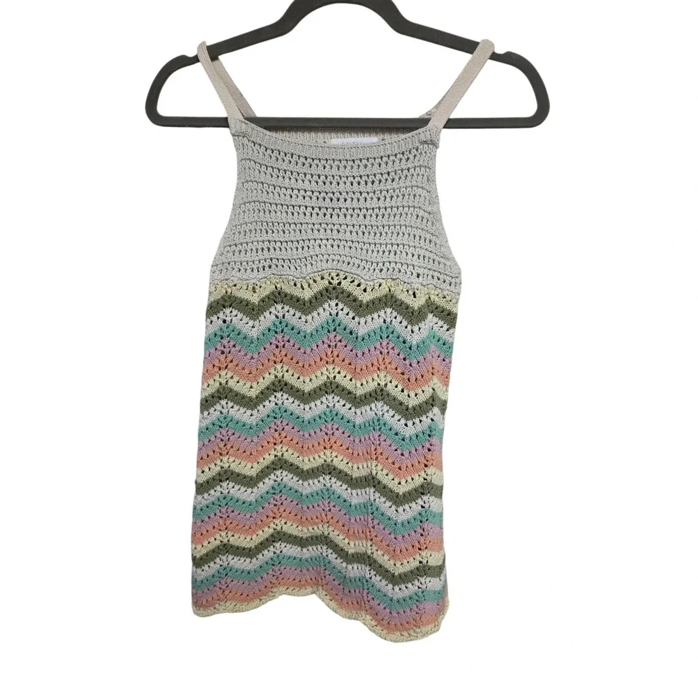 Zara Crochet Tank Top Pastel Chevron Sleeveless‎ Casual Summer Knit Size 11-12